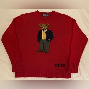 Vintage 2001 Polo Ralph Lauren Executive Bear Hand Knit Sweater L Kanye West